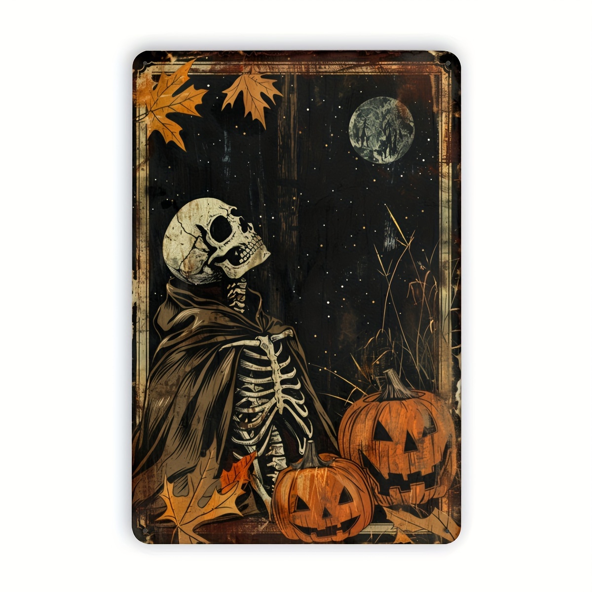 Halloween Skeleton Decoration - Letrero metálico con motivos de esqueleto