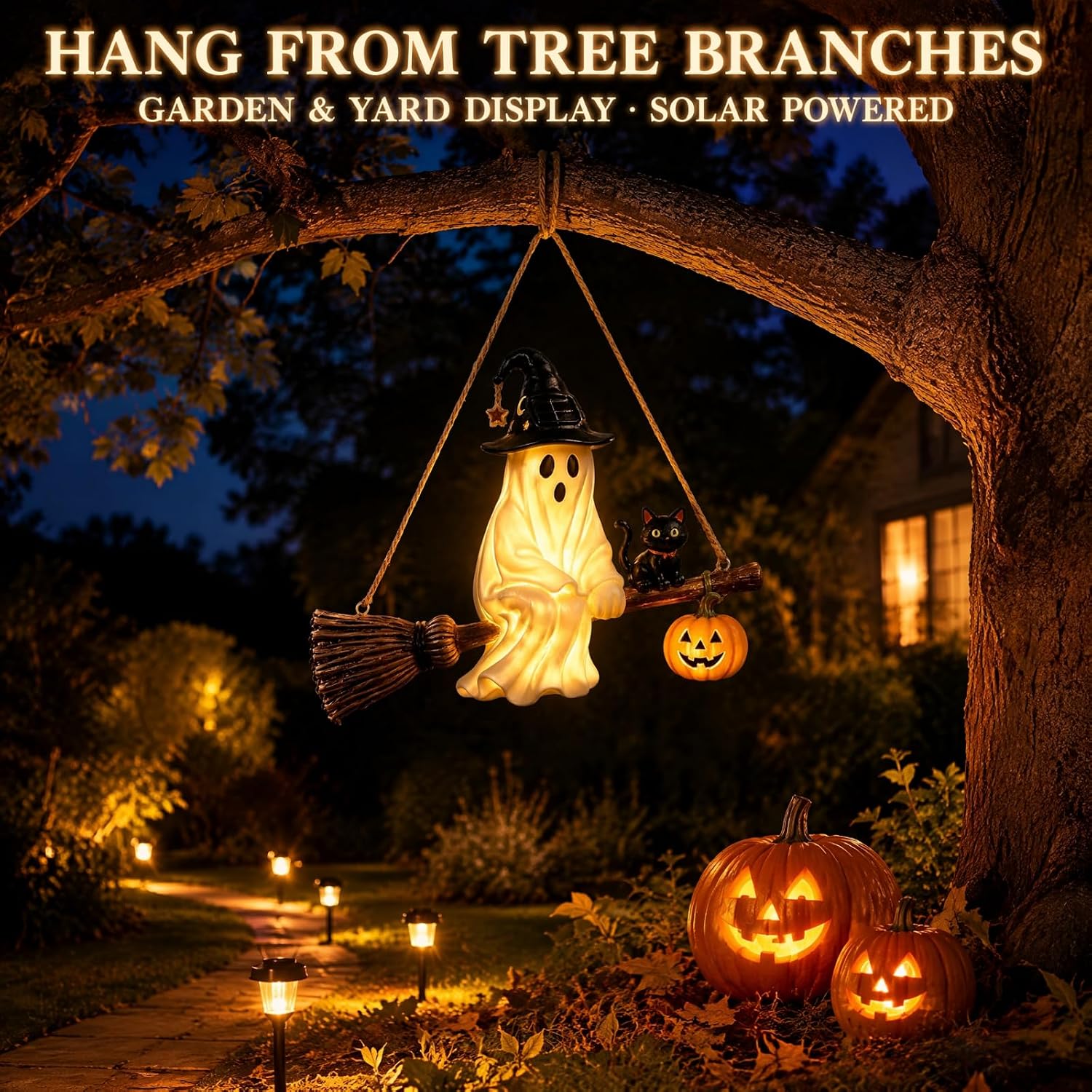 Lámpara de araña solar con for - Pumpkin Lantern Halloween reseña y precio